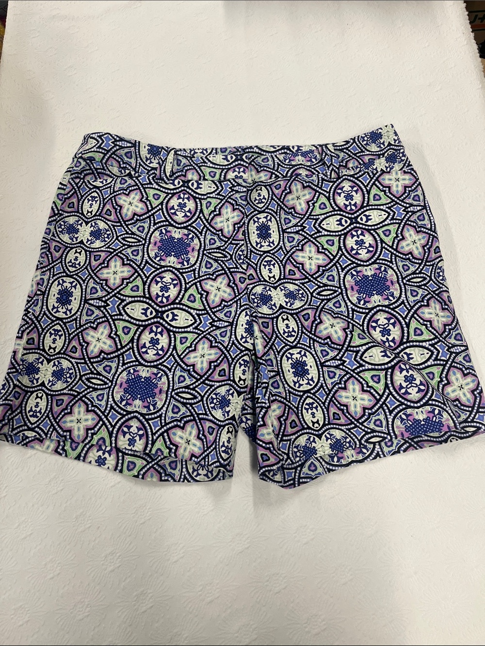 Women's Patterned Cotton Blend Shorts in Purple & Blue